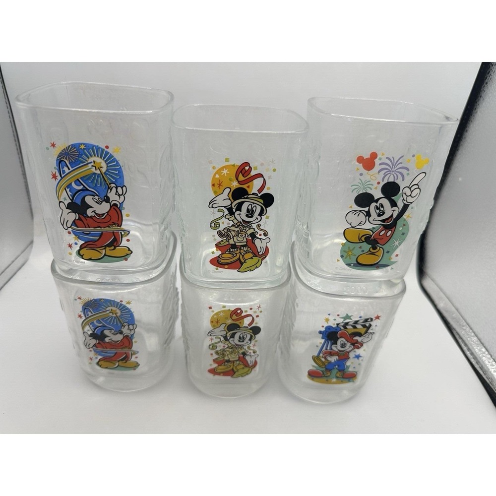 Walt Disney World McDonalds Mickey Mouse Drinking Glasses Vintage 2000 Set‎ of 6